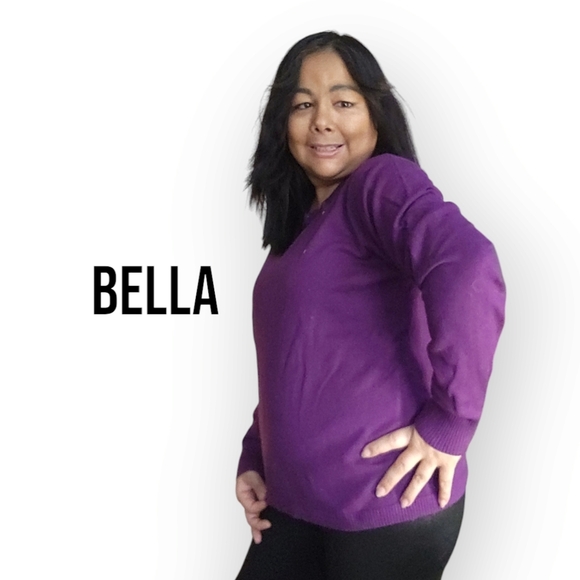 BELLA WOMENS LARE PURPLE SCOOP NECK SWEATER - Picture 2 of 6